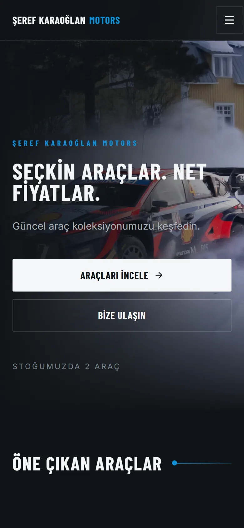 Şeref Karaoğlan Motors homepage on a phone
